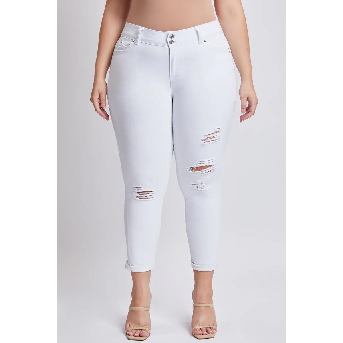 Juniors Plus YMI(R) Wanna Betta Butt Mid-Rise Ripped Cuffed Jeans