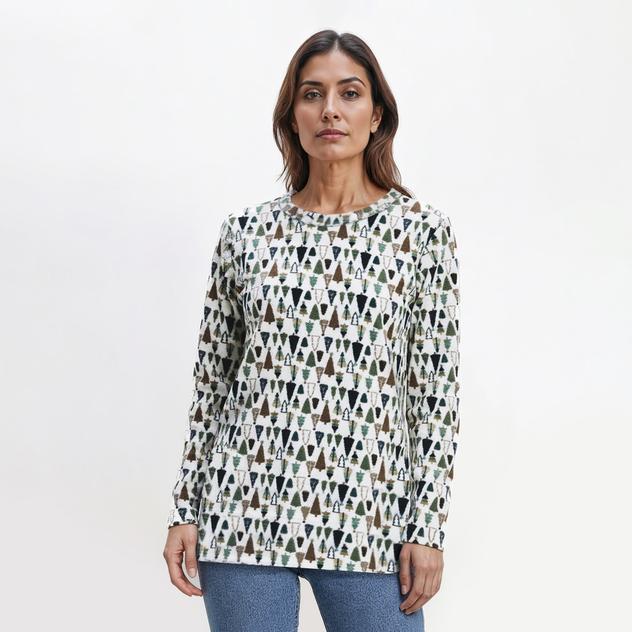 Womens Hasting & Smith Long Sleeve Microfleece Tossed Trees Tee