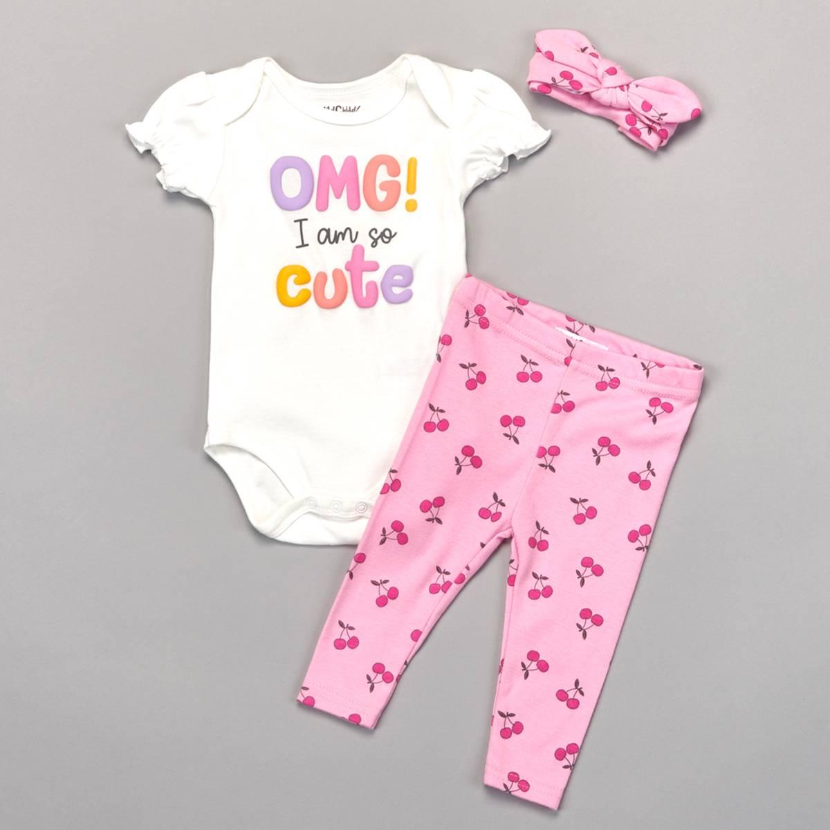 Baby Girl (NB-9M) bon bebe(R) OMG Cute 3pc. Bodysuit & Pants Set