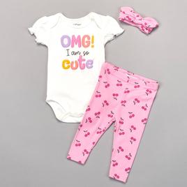 Baby Girl (NB-9M) bon bebe(R) OMG Cute 3pc. Bodysuit & Pants Set