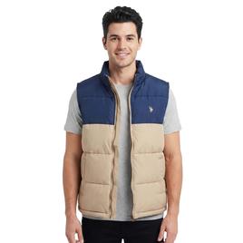Mens U.S. Polo Assn.(R) Color Block Puffer Vest - Thompson Khaki
