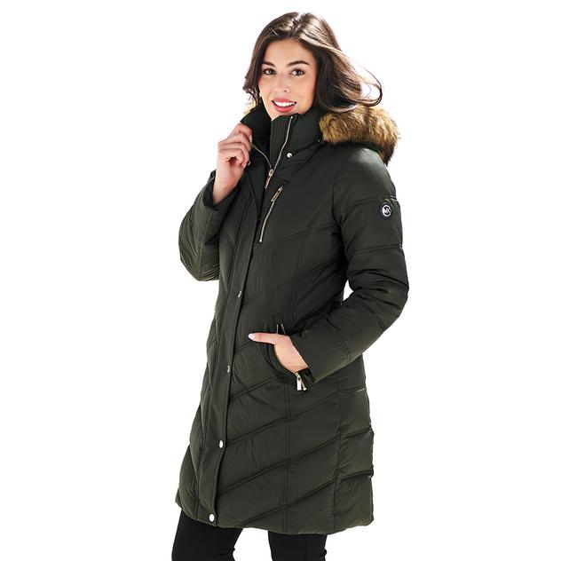 Womens Michael Kors Heavyweight Faux Fur Trim Puffer Coat