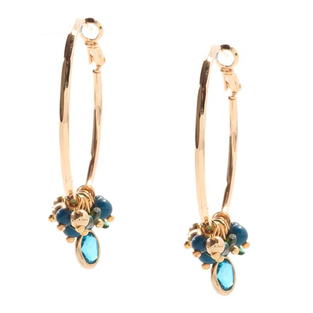 Ashley Cooper™ Abalone Teal & Gold Bead Oval Drop Hoop Earrings