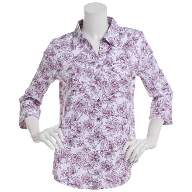 Petite Emily Daniels Knit To Fit Floral Blouse-Plum