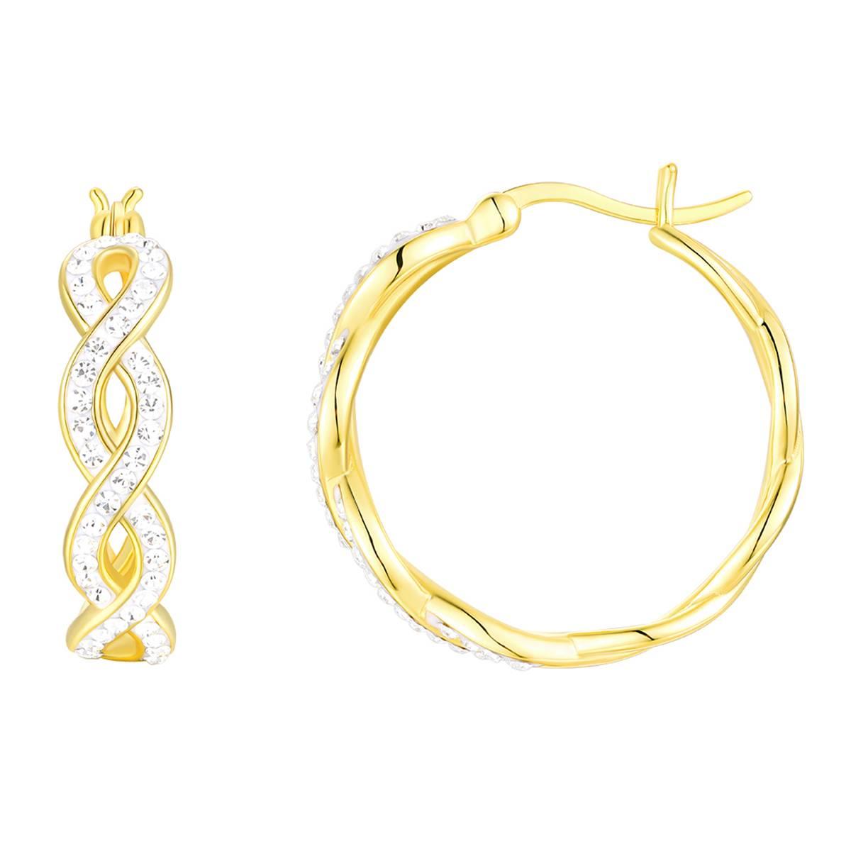 Candela Gold over Sterling Silver Crystal Braided Hoop Earrings