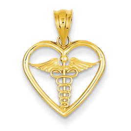 Gold Classics(tm) 14kt. Caduceus Heart Medical Pendant