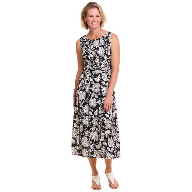 Womens Perceptions Sleeveless Floral Ruched Waist Midi Dress