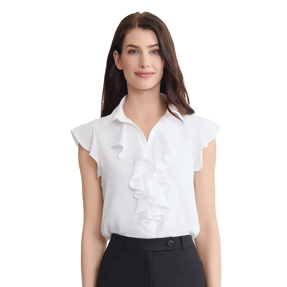 Womens Jones New York Cap Sleeve Ruffle Front Blouse