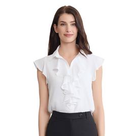 Womens Jones New York Cap Sleeve Ruffle Front Blouse