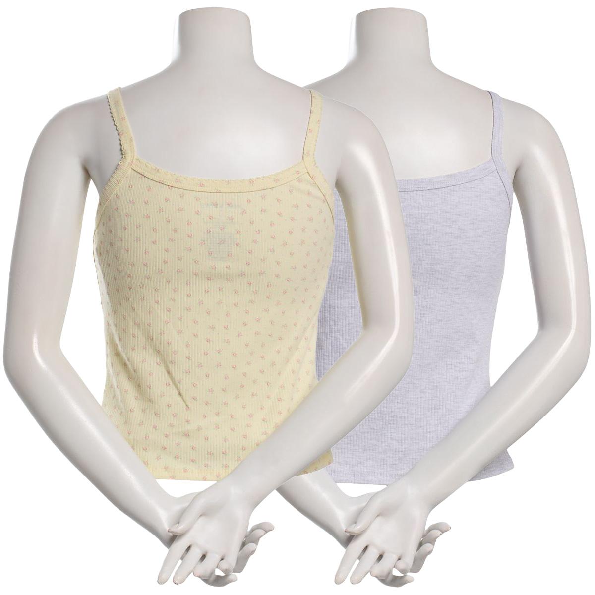 Juniors Pink Rose 2pk. Ribbed Lace Trim Camisoles - Yellow