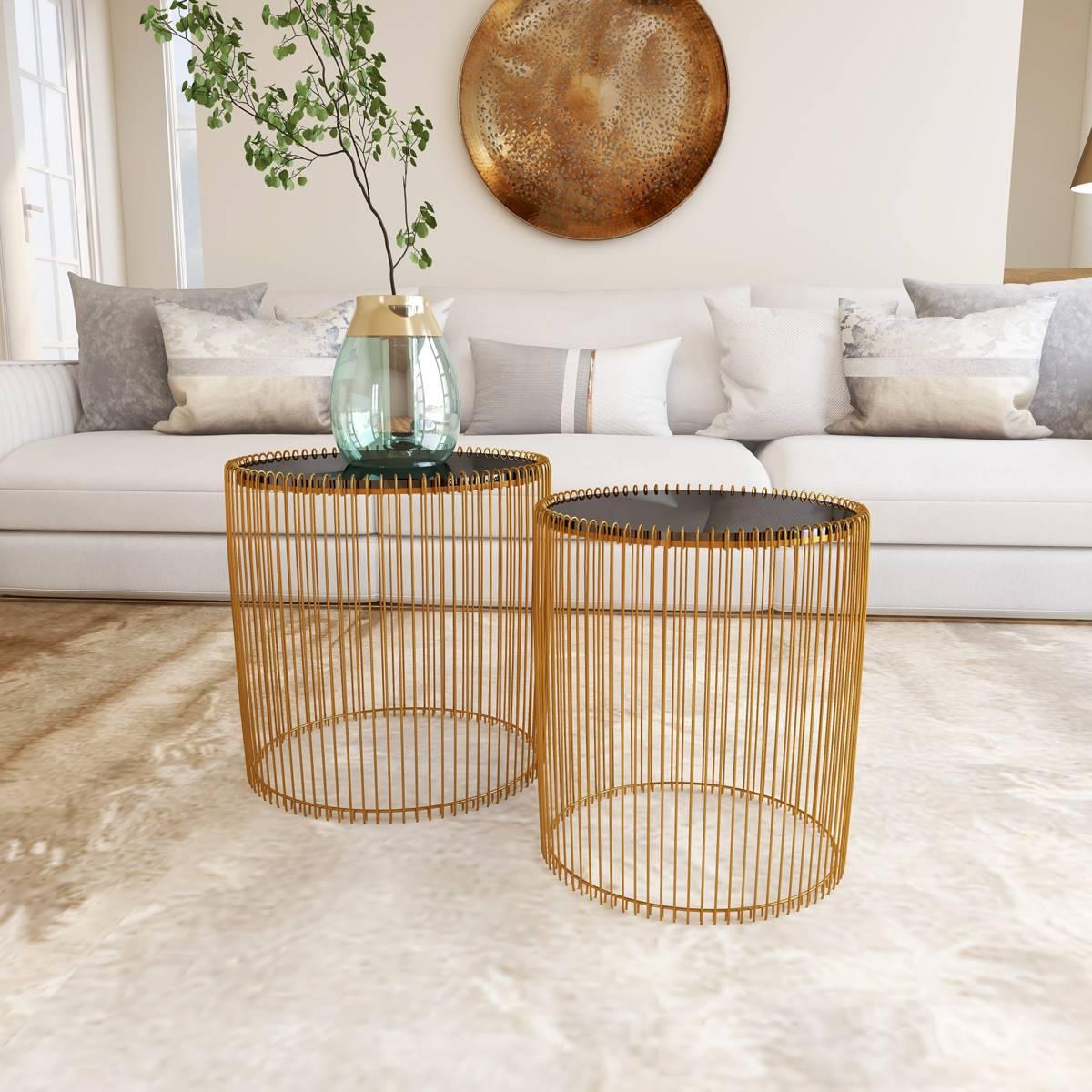 9th & Pike® Gold Metal Contemporary Accent Table - Set of 2