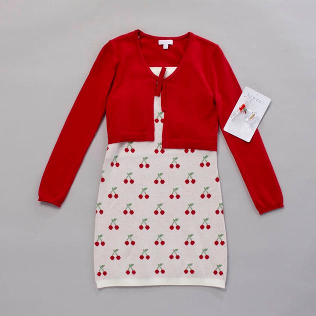 Girls (7-12) BTween® Cherry Tank Dress w/ Long Sleeve Cardigan