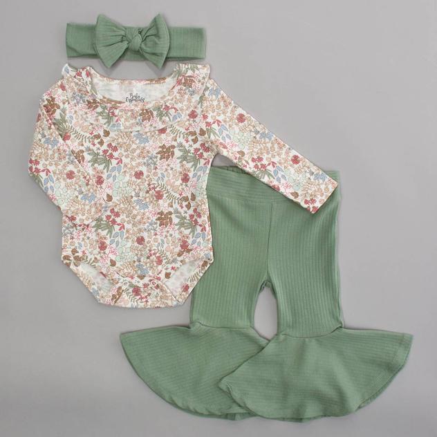 Baby Girl (3-9M) Baby Essentials® 3pc. Flora Bodysuit & Pant Set