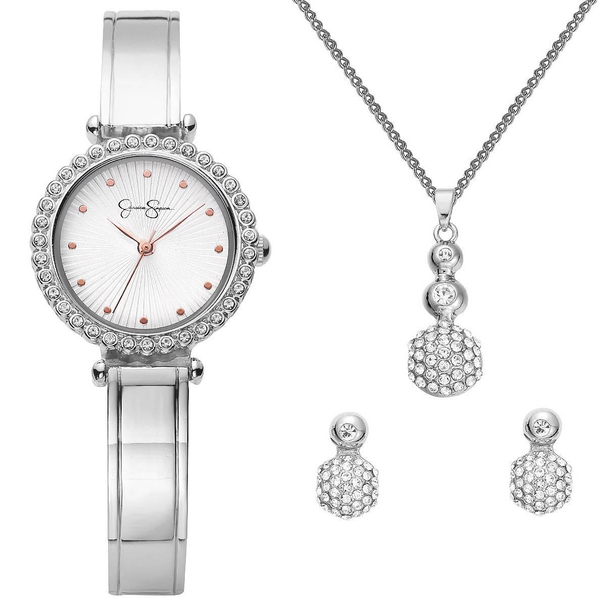 Womens Jessica Simpson Crystal Watch & Bracelet Set - JSP8010SL
