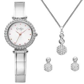 Womens Jessica Simpson Crystal Watch & Bracelet Set - JSP8010SL