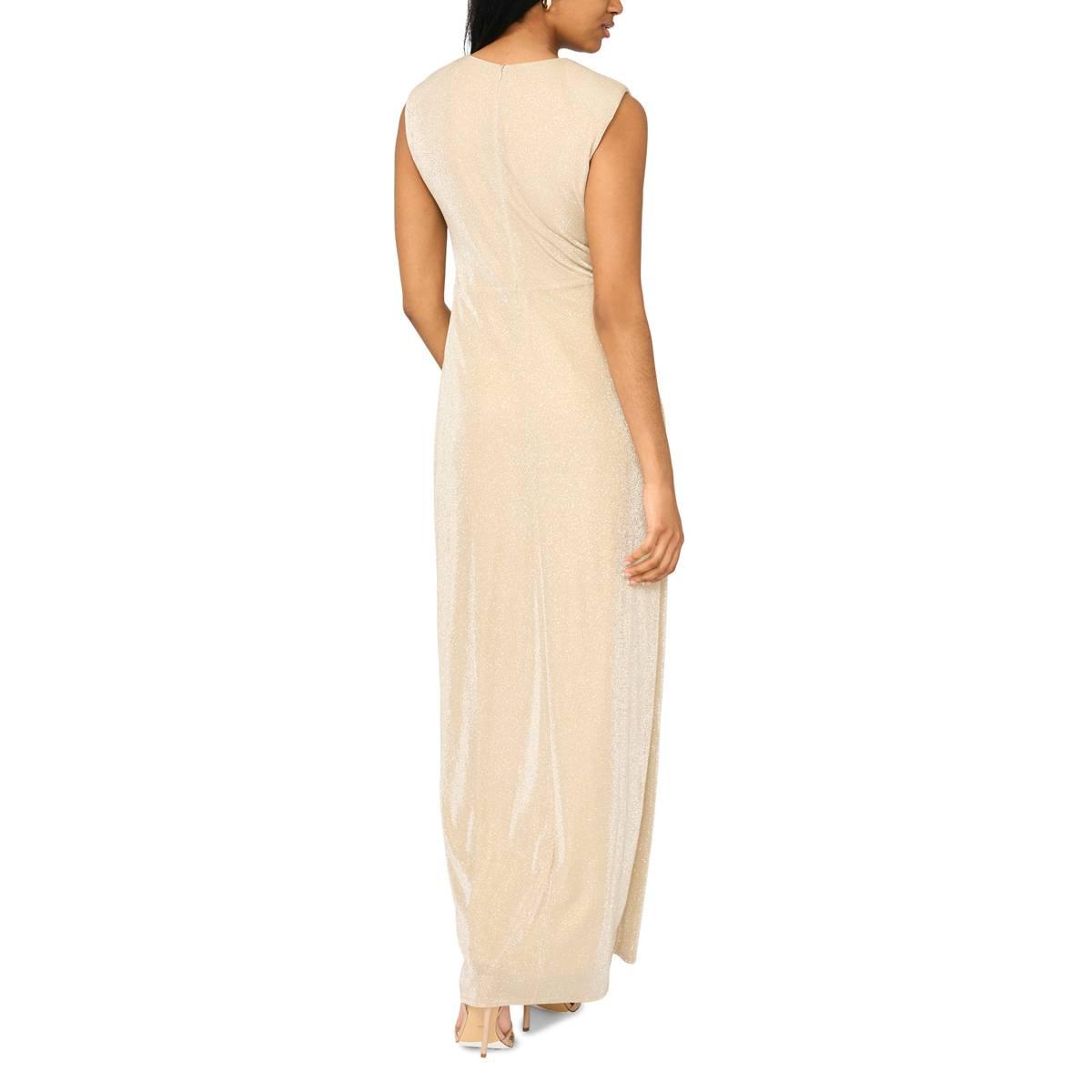 Womens MSK Sleeveless Metallic Side Drape Evening Gown