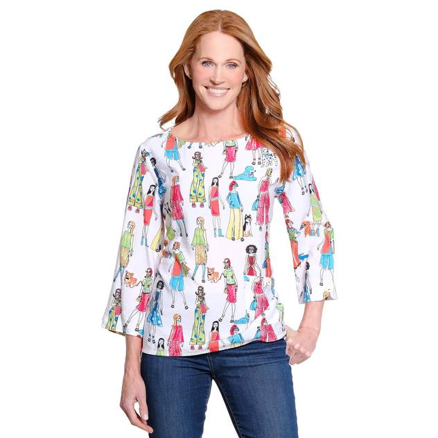 Womens Ali Miles 3/4 Sleeve Boat Neck Graphic Blouse