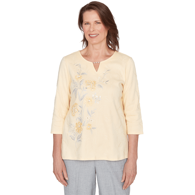 Petite Alfred Dunner Al Fresco Floral Embroidery Blouse