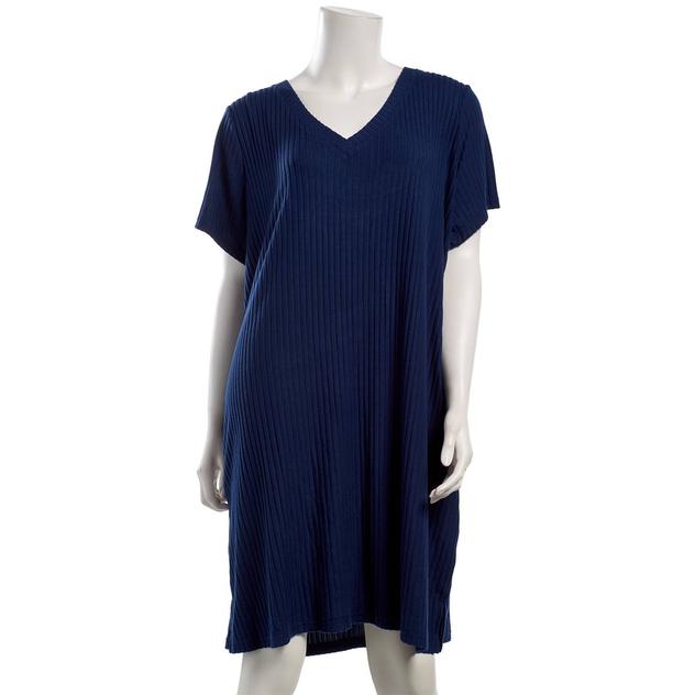 Plus Size Nicole Miller Short Sleeve Wide Rib V-Neck Nightshirt