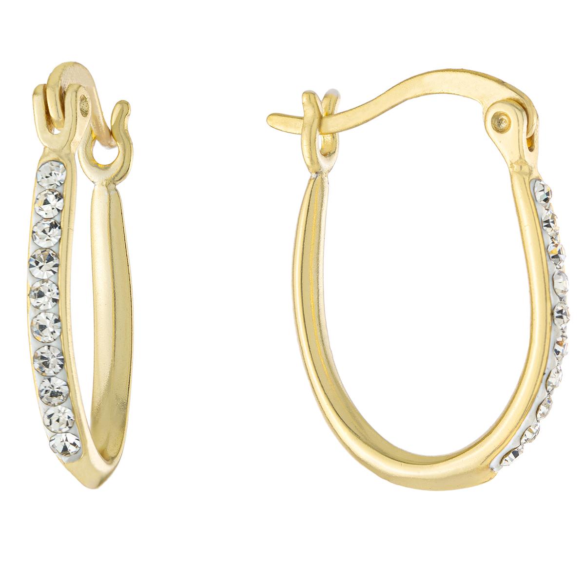 Athra Gold Over Sterling Silver Clear Crystal Hoop Earrings