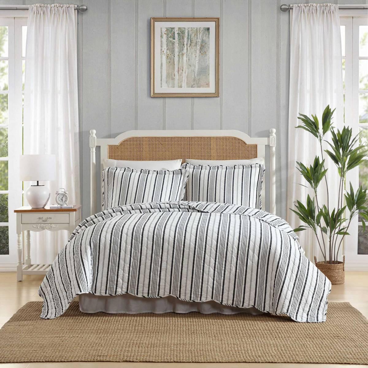 Laura Ashley Stripe Perfection Cotton Reversible Quilt Set