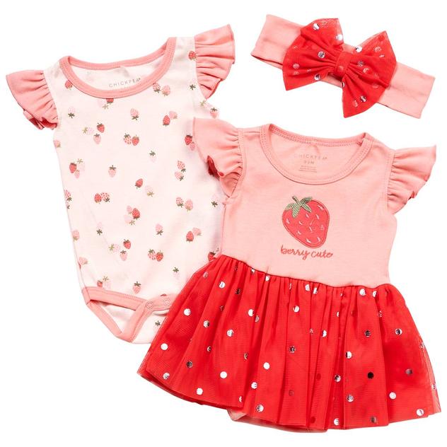 Baby Girl (NB-9M) Chick Pea® Strawberry Tutu 3pc. Bodysuit Set