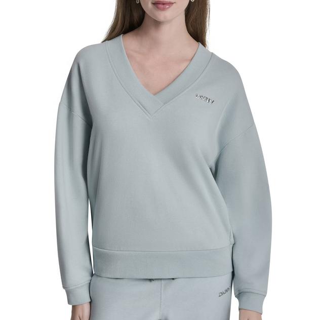 Womens DKNY Sport Metallic Bubble Logo V-Neck Sweatshirt