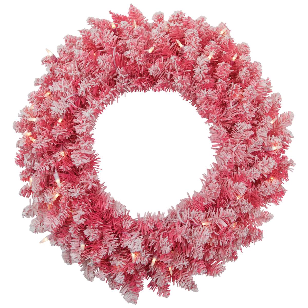 Northlight 24in. Pre-Lit Flocked Pink Artificial Christmas Wreath