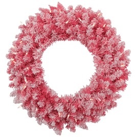 Northlight 24in. Pre-Lit Flocked Pink Artificial Christmas Wreath