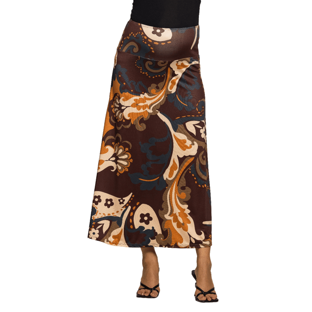 Womens Maternity 24/7 Comfort Apparel Brown Paisley Maxi Skirt