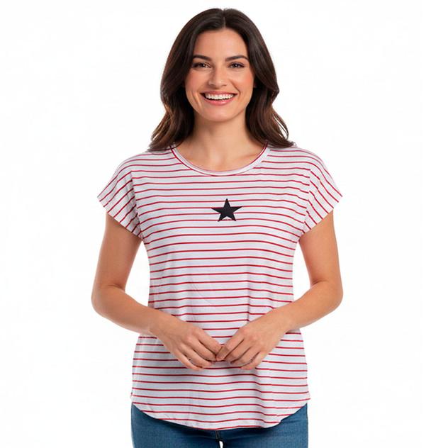 Womens Erika Dolman Sleeve Round Neck USA Star Tee