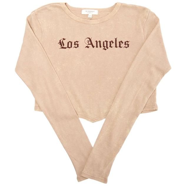 Girls (7-16) No Comment Flocked LA Bandana Hem Tee - Warm Taupe