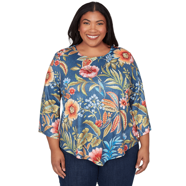 Plus Size Alfred Dunner Classics 3/4 Sleeve Garden Floral Blouse