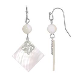 1928 Silver Tone Mother of Pearl Shell Stone Drop Earrings