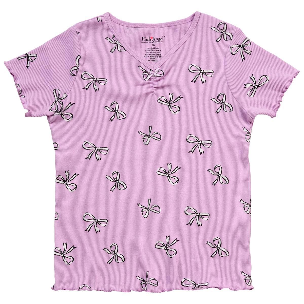 Girls (7-16) Pink Angel Cinch Front Bow Tee