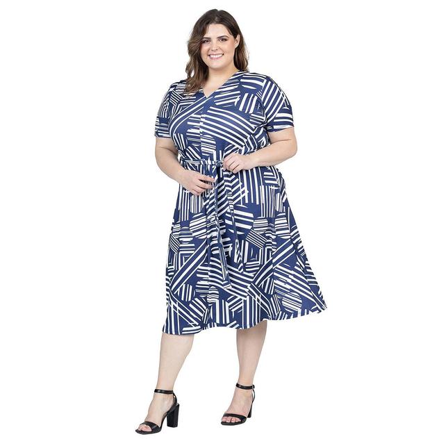Plus Size 24/7 Comfort Apparel Tie Waist Cocktail Dress