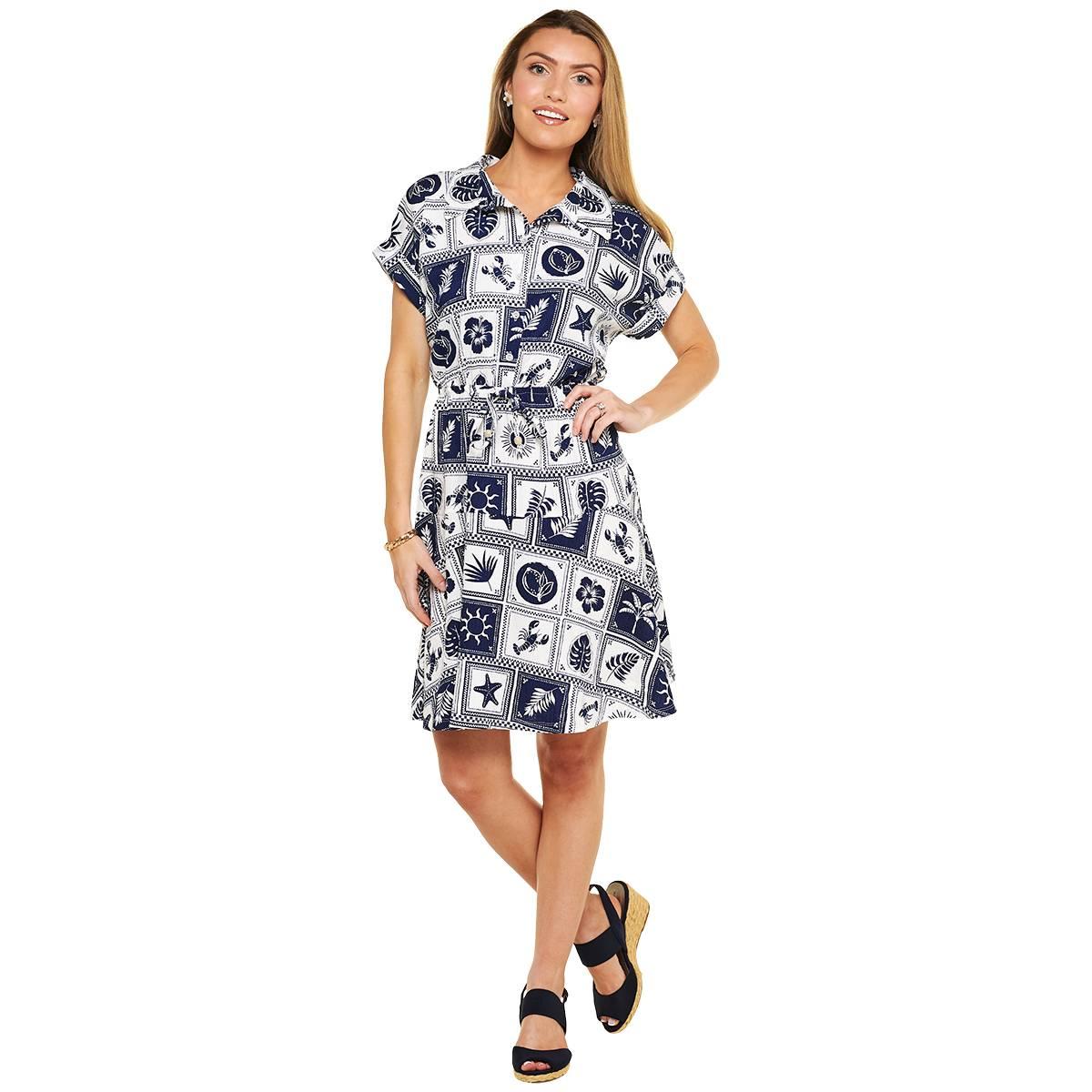 Kathy Ireland Short Sleeve Lobster Print Shirtdress
