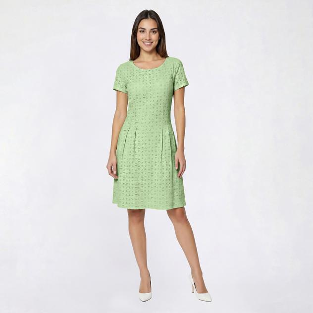 Womens Connected Apparel Short Sleeve Eyelet Pocket A-Line Dress
