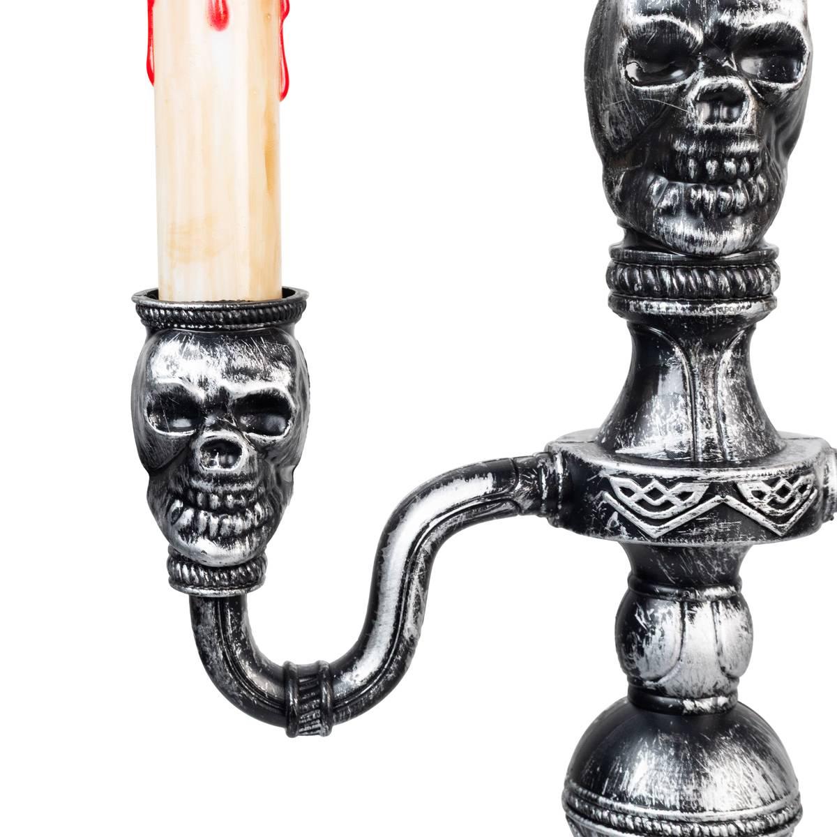 Northlight Seasonal 13.75in. Silver Skull Halloween Candelabra