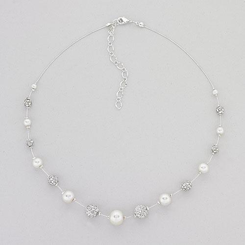 Rosa Rhinestones Pearl Station Rhinestone Necklace