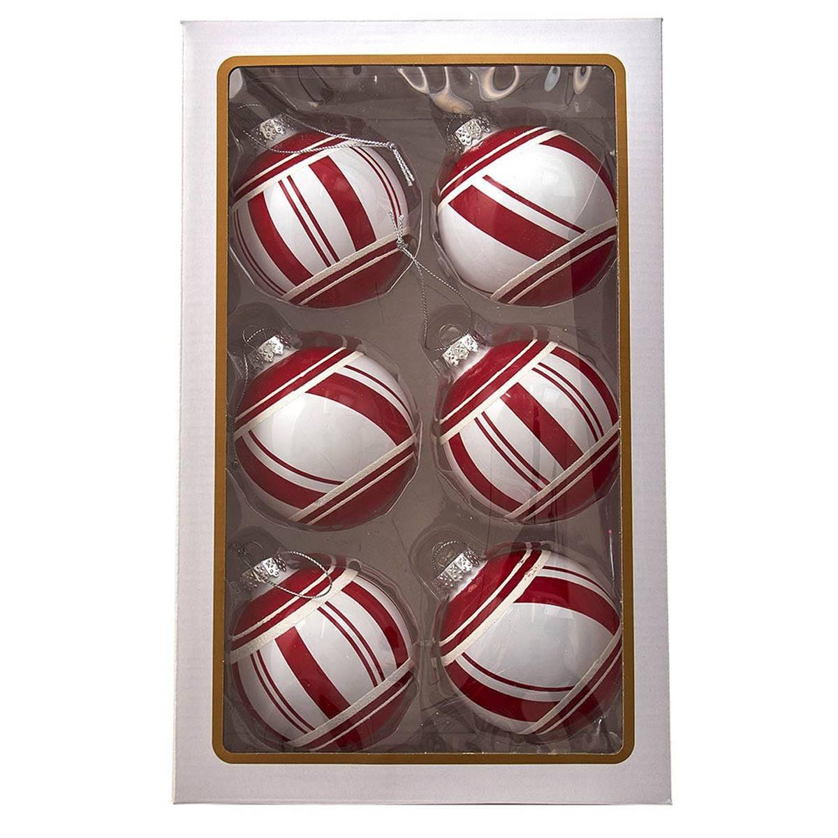 Kurt S. Adler 6pc. Red & White Glass Ball Ornaments Set