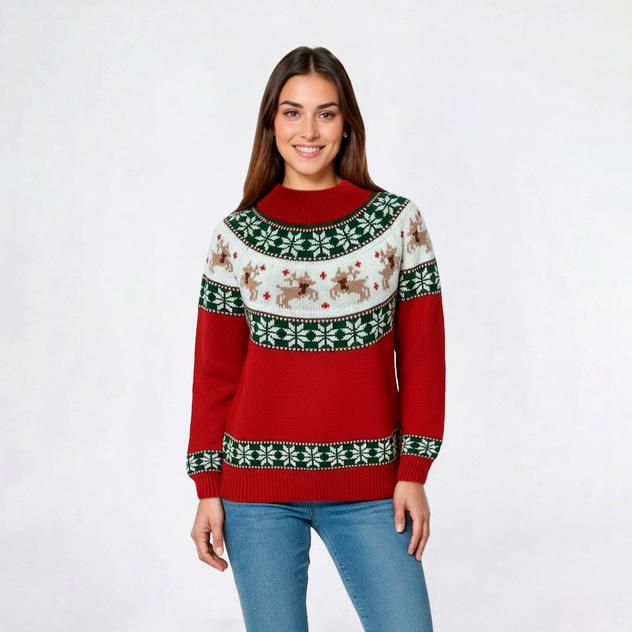 Womens Tint & Shadow Long Sleeve Reindeer Fair Isle Yoke Sweater