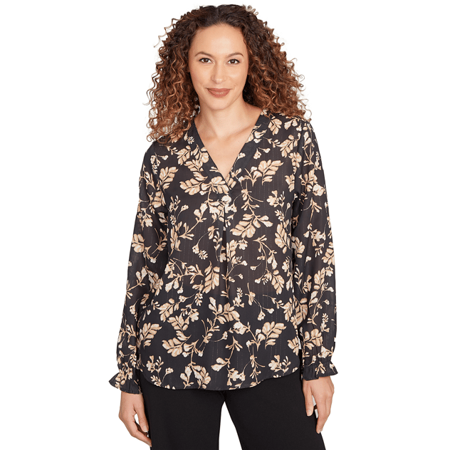 Womens Emaline Easton Long Sleeve V Neck Leaf Blouse