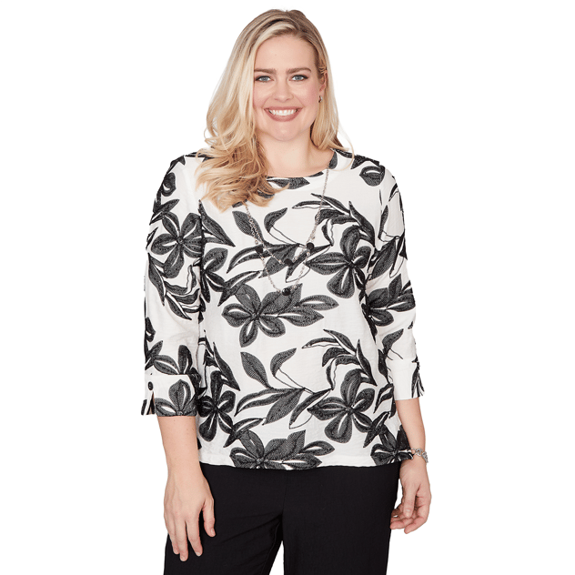 Petite Alfred Dunner Crowd Pleaser Floral Embroidery Blouse