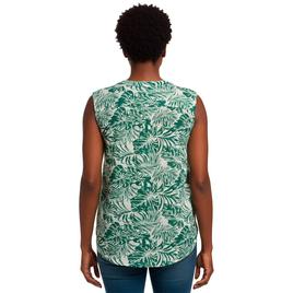 Womens Notations Sleeveless Tropical Leaf Knit Pleat Blouse