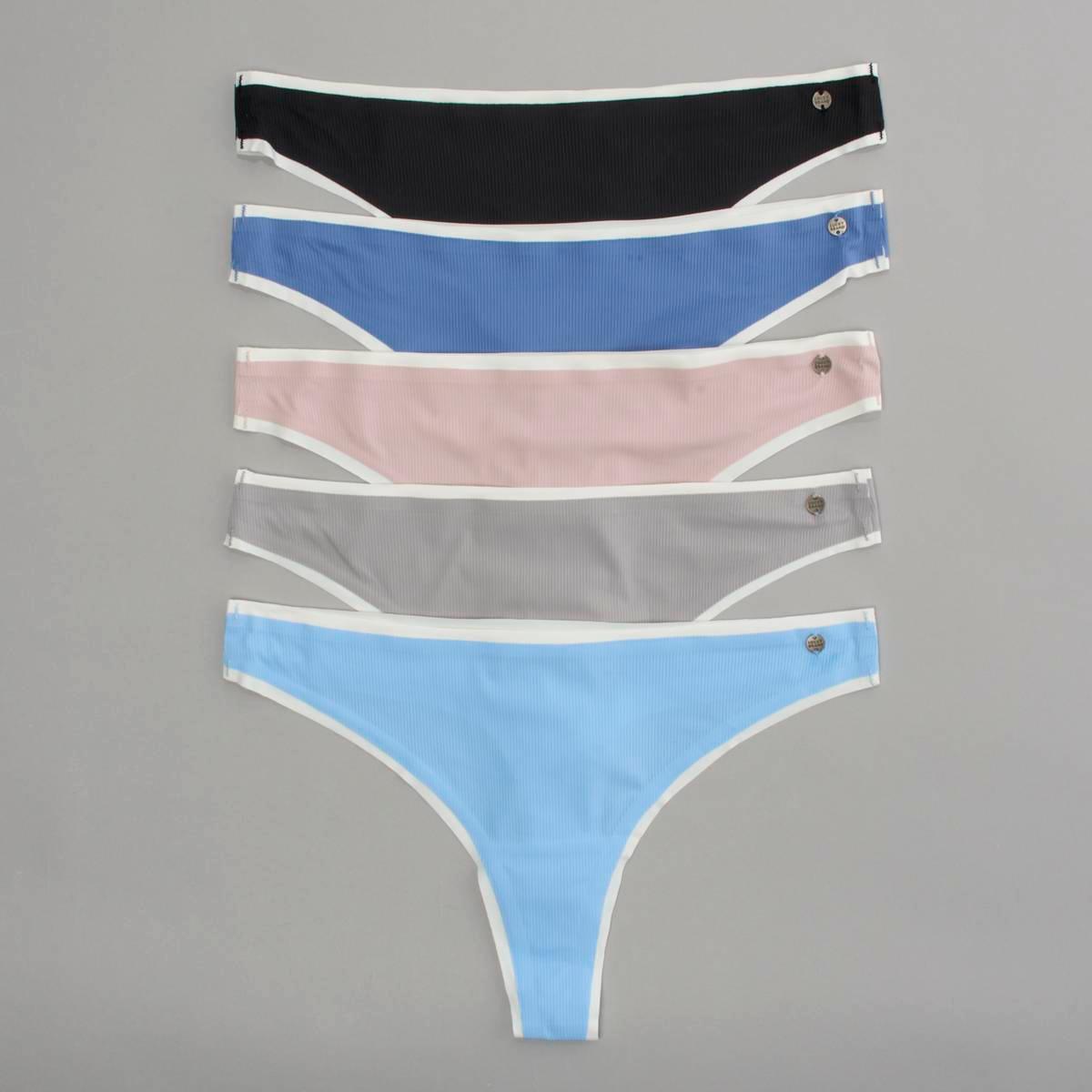Womens Lucky Brand 5pk. Rib Laser Cut Thong Panties LVD87483