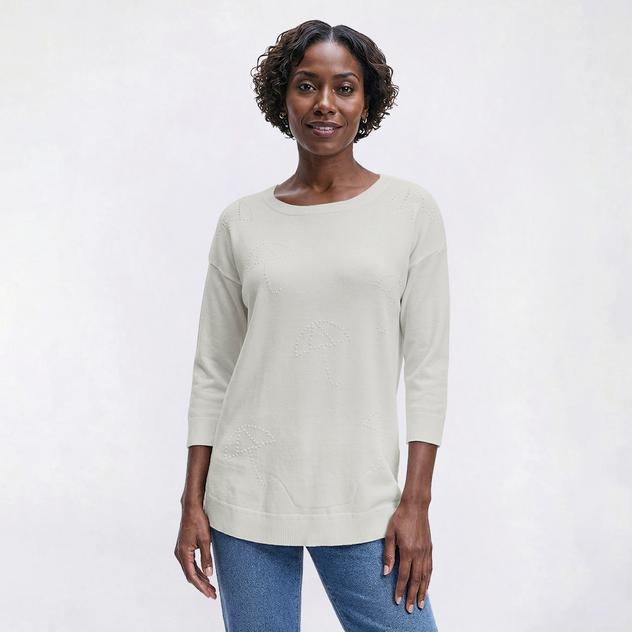 Womens Cable & Gauge 3/4 Sleeve Umbrella Bobble Stitch Sweater