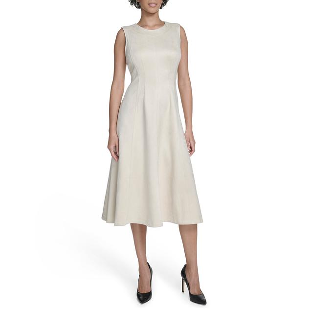 Womens Calvin Klein Sleeveless Suede Fit & Flare Dress