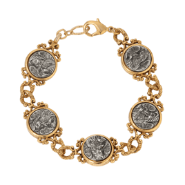 Symbols of Faith Two-tone Spiritual Motif Clasp Bracelet