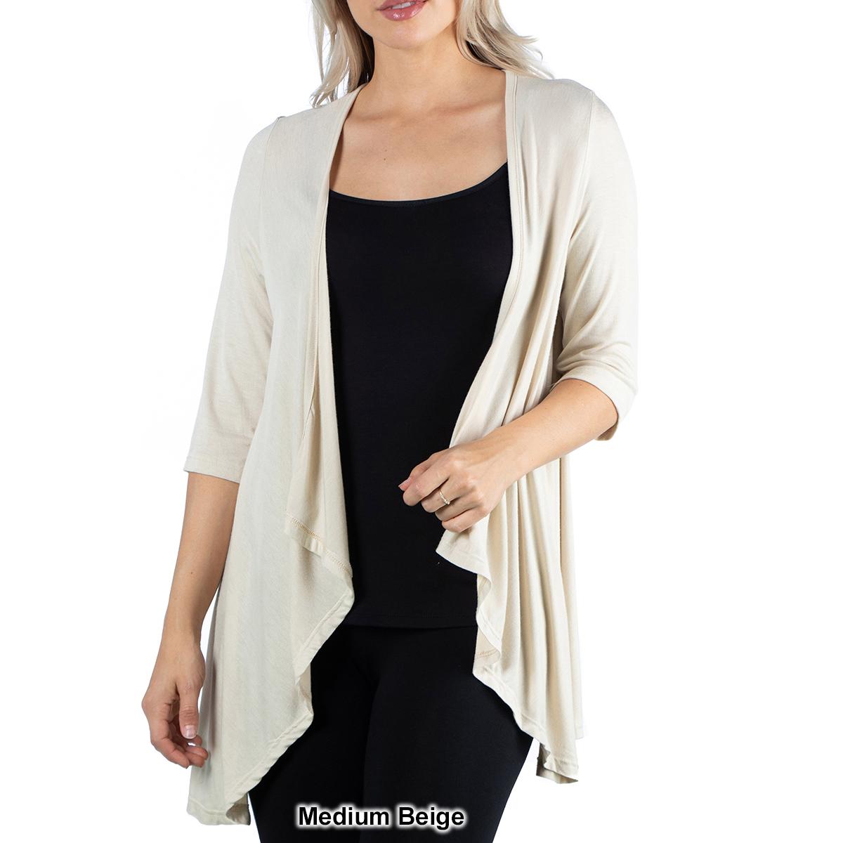 Womens 24/7 Comfort Elbow Length Open Cardigan